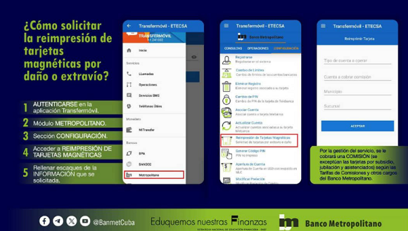 ¿Cómo solicitar la reimpresión de tarjetas magnéticas por daño o extravío desde Transfermóvil?